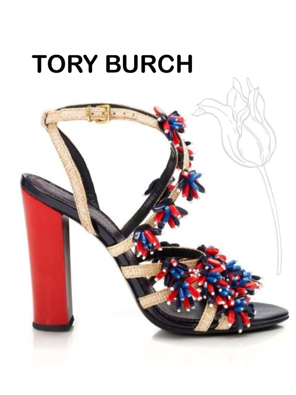 TORY BURCH Women's Multi Color Ambrosia Beaded Raffia Runway Sandals